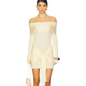 superdown Theresa Mini Dress Yellow Long Sleeve Foldover Neckline Off Shoulder